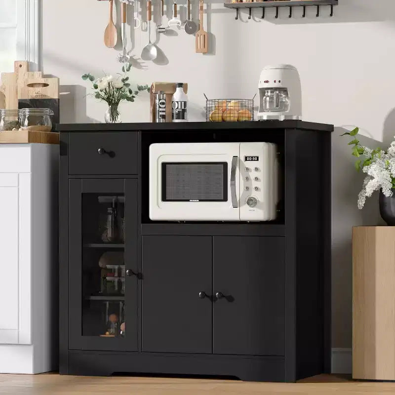 Storage Cabinet with Adjustable Shelves & Microwave Stand, Buffet Sideboard with Drawer, Single and Double Doors for Kitchen, Dining Room