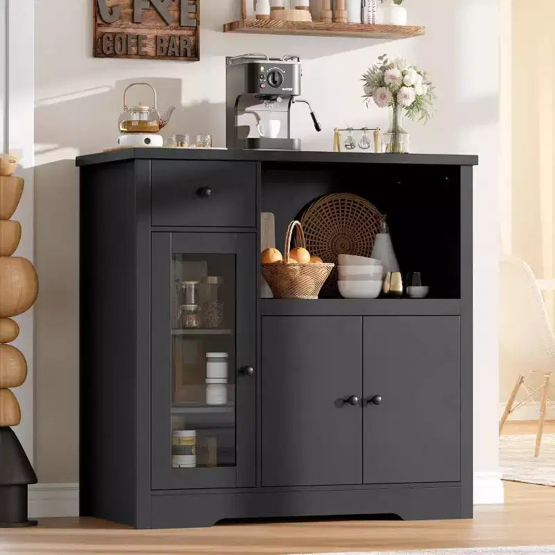 Storage Cabinet with Adjustable Shelves & Microwave Stand, Buffet Sideboard with Drawer, Single and Double Doors for Kitchen, Dining Room