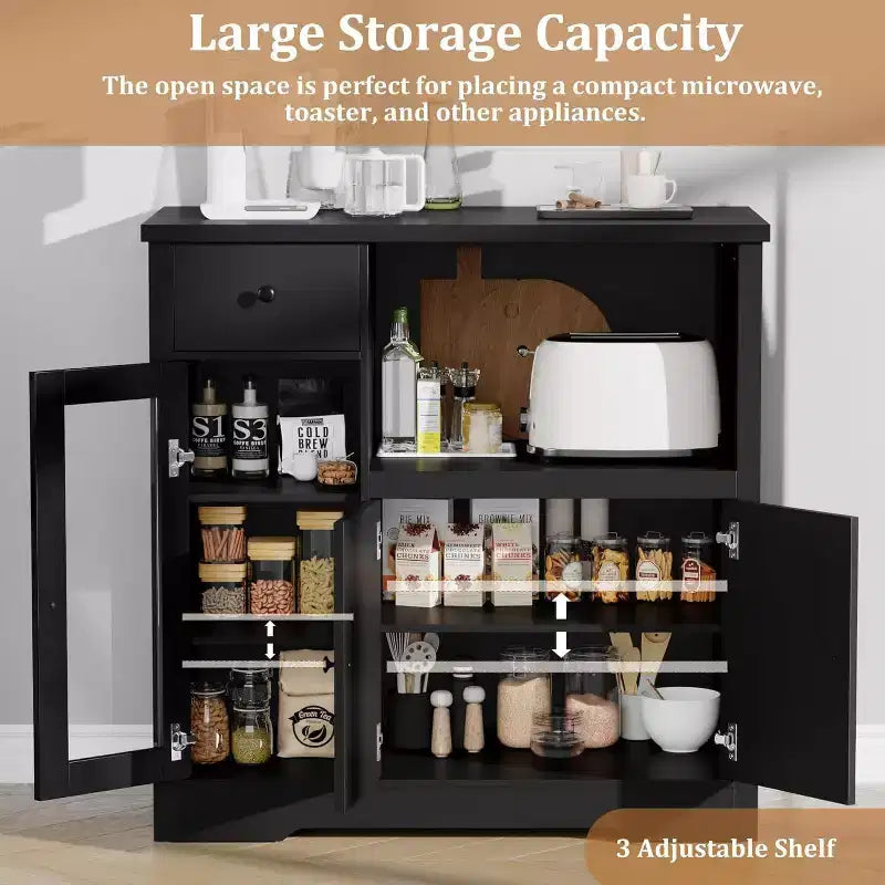 Storage Cabinet with Adjustable Shelves & Microwave Stand, Buffet Sideboard with Drawer, Single and Double Doors for Kitchen, Dining Room