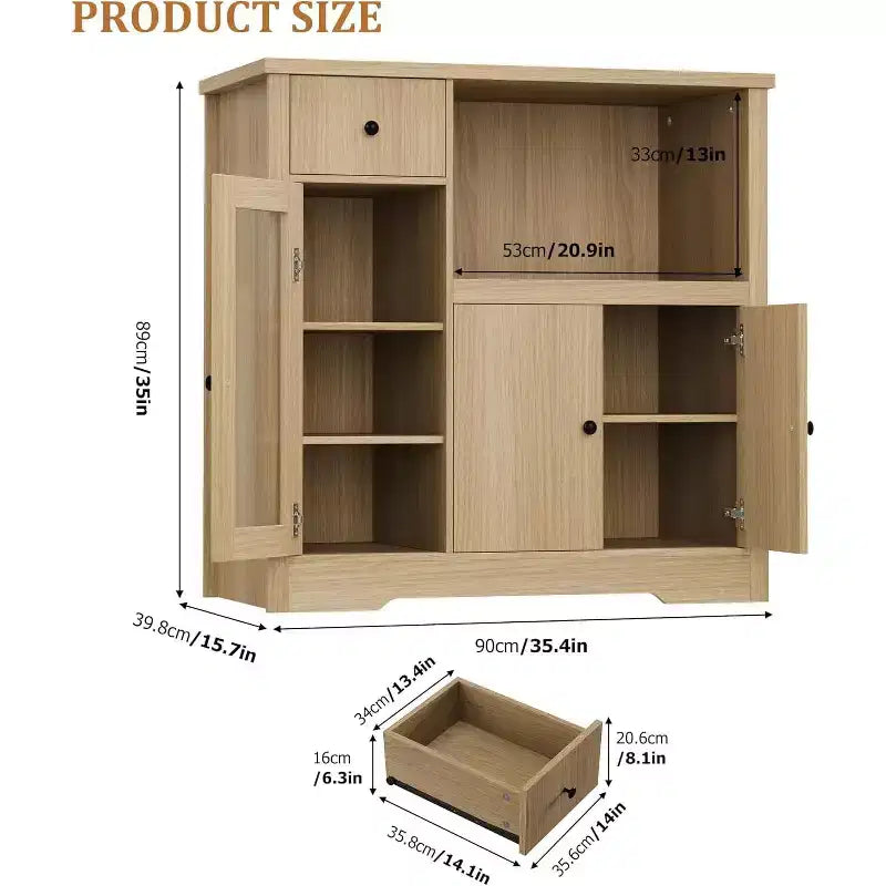 Storage Cabinet with Adjustable Shelves & Microwave Stand, Buffet Sideboard with Drawer, Single and Double Doors for Kitchen, Dining Room
