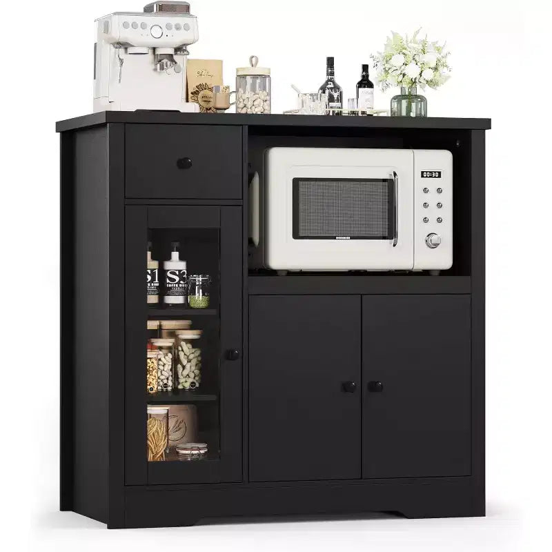 Storage Cabinet with Adjustable Shelves & Microwave Stand, Buffet Sideboard with Drawer, Single and Double Doors for Kitchen, Dining Room