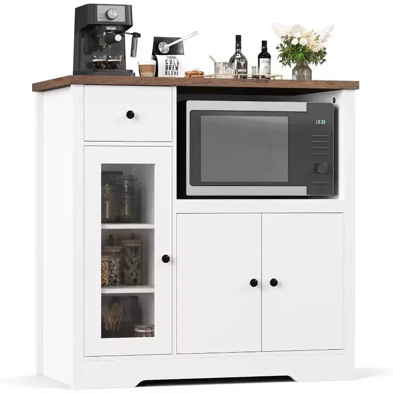 Storage Cabinet with Adjustable Shelves & Microwave Stand, Buffet Sideboard with Drawer, Single and Double Doors for Kitchen, Dining Room