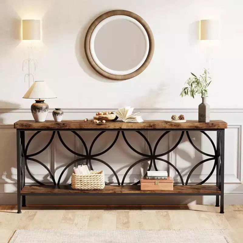 Lantine 70.9-Inch Narrow Sofa Table, Industrial Long Sofa Table Behind Couch with Storage for Entryway, Living Room, Foyer, Rustic Brown