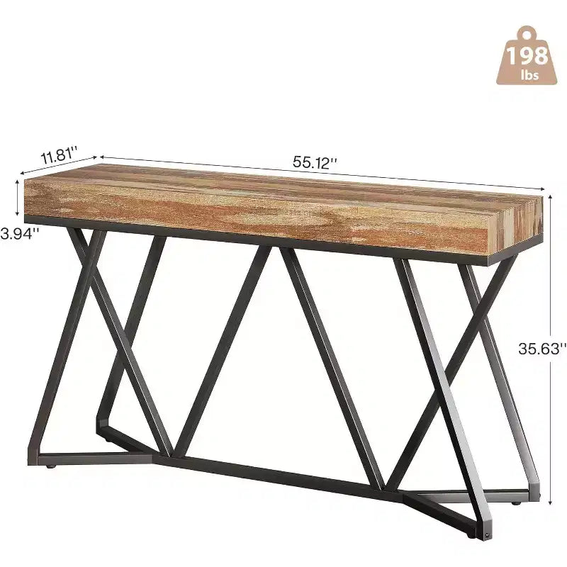 Lantine 55 Consoles pour entrée, Table canapé industrielle en bois, Meuble d'entrée avec base métallique géométrique pour salon, entrée, couloir