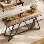 Lantine 55 Consoles pour entrée, Table canapé industrielle en bois, Meuble d'entrée avec base métallique géométrique pour salon, entrée, couloir