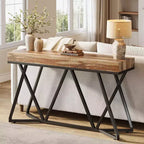 Lantine 55 Consoles pour entrée, Table canapé industrielle en bois, Meuble d'entrée avec base métallique géométrique pour salon, entrée, couloir