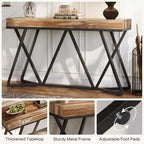 Lantine 55 Consoles pour entrée, Table canapé industrielle en bois, Meuble d'entrée avec base métallique géométrique pour salon, entrée, couloir