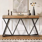 Lantine 55 Consoles pour entrée, Table canapé industrielle en bois, Meuble d'entrée avec base métallique géométrique pour salon, entrée, couloir