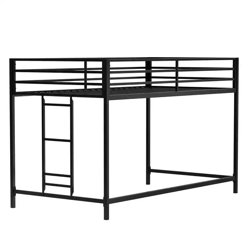 Lit mezzanine junior en métal noir VIYET taille double – Gain de place, échelle, garde-corps, capacité de 158 kg (certifié CPC)