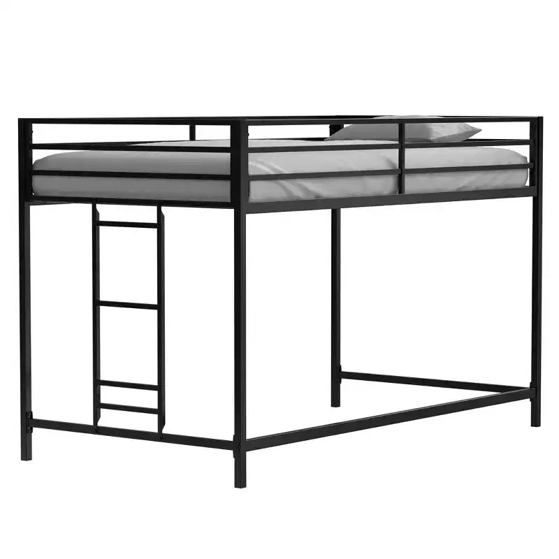 Lit mezzanine junior en métal noir VIYET taille double – Gain de place, échelle, garde-corps, capacité de 158 kg (certifié CPC)