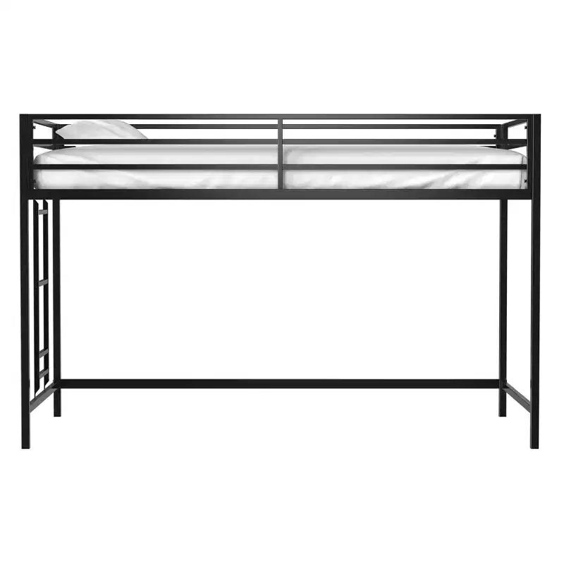 Lit mezzanine junior en métal noir VIYET taille double – Gain de place, échelle, garde-corps, capacité de 158 kg (certifié CPC)