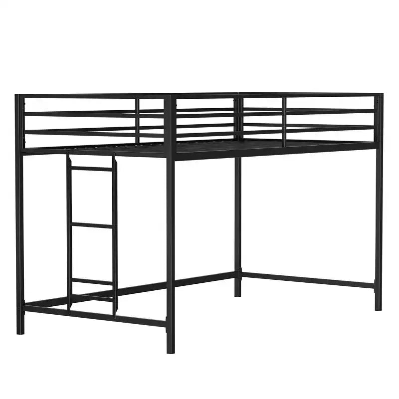 Lit mezzanine junior en métal noir VIYET taille double – Gain de place, échelle, garde-corps, capacité de 158 kg (certifié CPC)