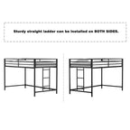 Lit mezzanine junior en métal noir VIYET taille double – Gain de place, échelle, garde-corps, capacité de 158 kg (certifié CPC)