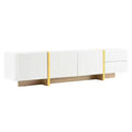 VIYET 74Luxury Fluted TV Stand for 80 TVs, White Media Console w/ Storage Cabinets/Drawers & Golden Wood Grain Legs
