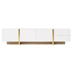 VIYET 74Luxury Fluted TV Stand for 80 TVs, White Media Console w/ Storage Cabinets/Drawers & Golden Wood Grain Legs
