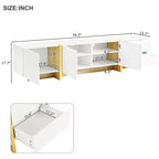 VIYET 74Luxury Fluted TV Stand for 80 TVs, White Media Console w/ Storage Cabinets/Drawers & Golden Wood Grain Legs