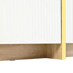 VIYET 74Luxury Fluted TV Stand for 80 TVs, White Media Console w/ Storage Cabinets/Drawers & Golden Wood Grain Legs
