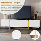 VIYET 74Luxury Fluted TV Stand for 80 TVs, White Media Console w/ Storage Cabinets/Drawers & Golden Wood Grain Legs