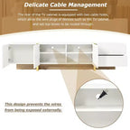 VIYET 74Luxury Fluted TV Stand for 80 TVs, White Media Console w/ Storage Cabinets/Drawers & Golden Wood Grain Legs