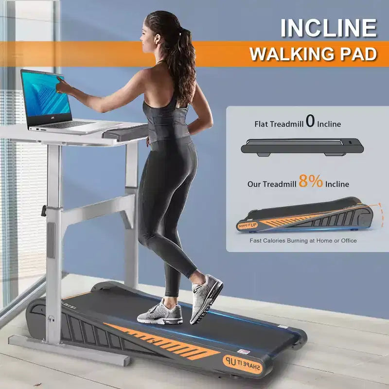 Tapis de course Walking Pad Whisen sous le bureau, appareil d'exercice à domicile avec inclinaison pour petit espace - Noir