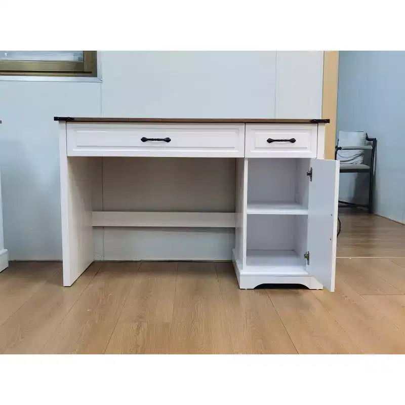 Bureau d'ordinateur blanc de 119 cm avec 2 tiroirs et armoire, table d'étude rectangulaire pour bureau à domicile, grande station de travail avec rangement
