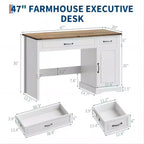 Bureau d'ordinateur blanc de 119 cm avec 2 tiroirs et armoire, table d'étude rectangulaire pour bureau à domicile, grande station de travail avec rangement