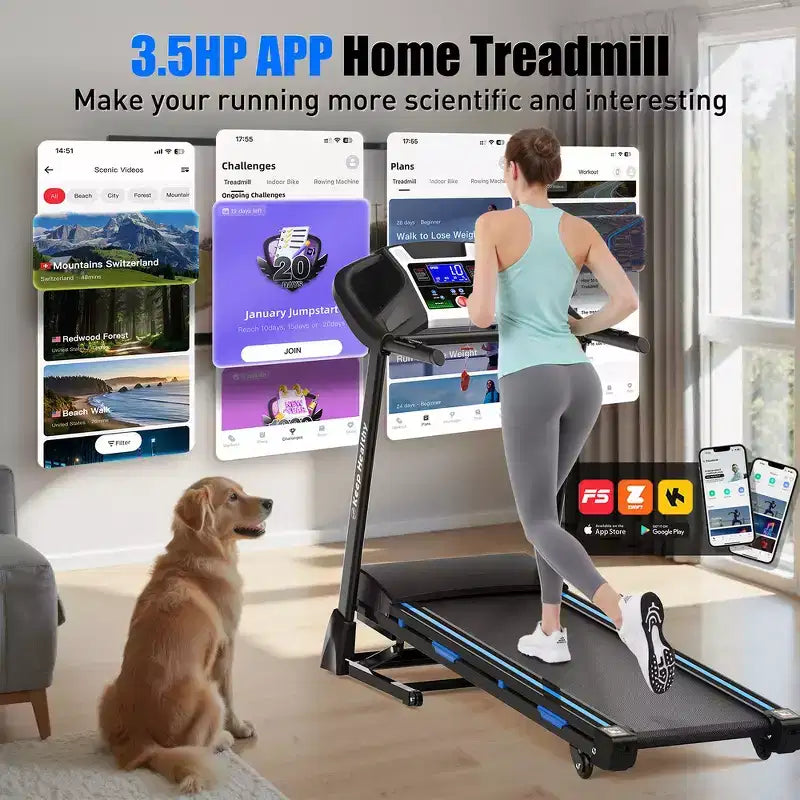 Whisen Electric Foldable Treadmill, 3.5HP Workout Running Machine Walking with Automatic Incline - Black