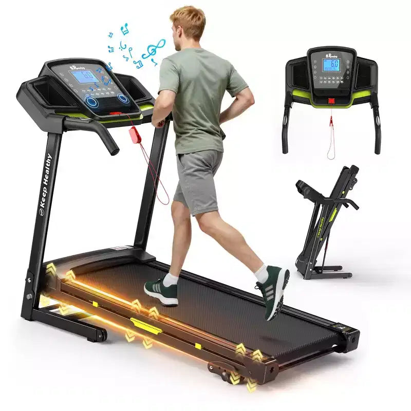 Tapis de course électrique pliable Whisen, machine d'entraînement de 3,5 CV pour la course et la marche avec 12 programmes prédéfinis, inclinaison, commandes de vitesse sur les mains courantes