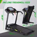 Tapis de course électrique pliable Whisen, machine d'entraînement de 3,5 CV pour la course et la marche avec 12 programmes prédéfinis, inclinaison, commandes de vitesse sur les mains courantes
