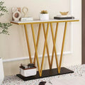 Costway 40 Gold Entryway Table with Faux Marble Table & Metal Frame, Storage Base, White