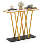 Costway 40 Gold Entryway Table with Faux Marble Table & Metal Frame, Storage Base, White
