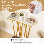 Costway 40 Gold Entryway Table with Faux Marble Table & Metal Frame, Storage Base, White