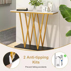 Costway 40 Gold Entryway Table with Faux Marble Table & Metal Frame, Storage Base, White