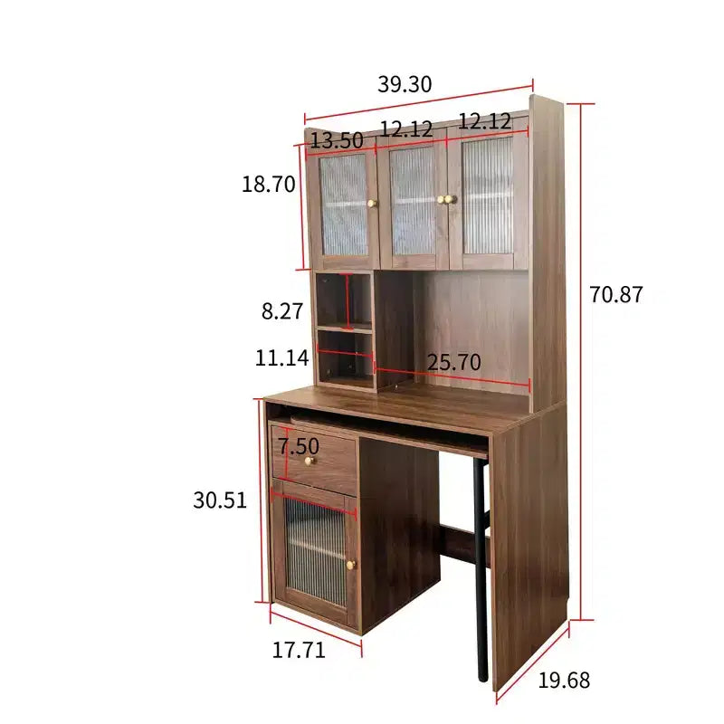 Bureau d'ordinateur TUYOHW, bureau d'écriture avec plateau rotatif à 90°, armoires à portes vitrées, bureau d'étude avec surmeuble et étagère, bureau de travail pour le bureau, l'étude