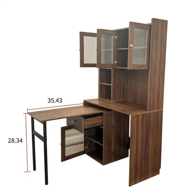 Bureau d'ordinateur TUYOHW, bureau d'écriture avec plateau rotatif à 90°, armoires à portes vitrées, bureau d'étude avec surmeuble et étagère, bureau de travail pour le bureau, l'étude