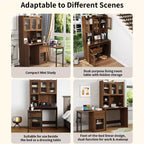 Bureau d'ordinateur TUYOHW, bureau d'écriture avec plateau rotatif à 90°, armoires à portes vitrées, bureau d'étude avec surmeuble et étagère, bureau de travail pour le bureau, l'étude