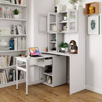 Bureau d'ordinateur TUYOHW, bureau d'écriture avec plateau rotatif à 90°, armoires à portes vitrées, bureau d'étude avec surmeuble et étagère, bureau de travail pour le bureau, l'étude