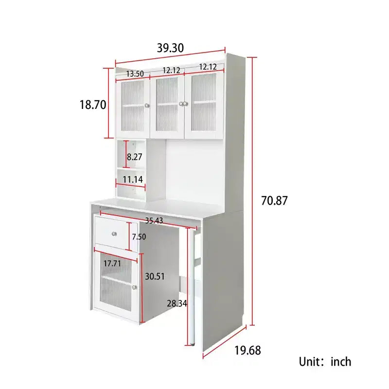 Bureau d'ordinateur TUYOHW, bureau d'écriture avec plateau rotatif à 90°, armoires à portes vitrées, bureau d'étude avec surmeuble et étagère, bureau de travail pour le bureau, l'étude