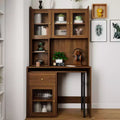 Bureau d'ordinateur TUYOHW, bureau d'écriture avec plateau rotatif à 90°, armoires à portes vitrées, bureau d'étude avec surmeuble et étagère, bureau de travail pour le bureau, l'étude