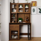 Bureau d'ordinateur TUYOHW, bureau d'écriture avec plateau rotatif à 90°, armoires à portes vitrées, bureau d'étude avec surmeuble et étagère, bureau de travail pour le bureau, l'étude