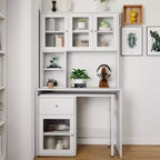 TUYOHW Computer Desk,Writing Desk with 90 Rotating Desktop,Glass Door Cabinets,Study Desk with Hutch & Bookshelf,Working Desk for Office,Study