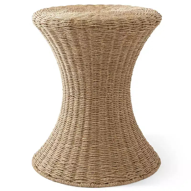 Casafield Hourglass Accent Table - Natural, Seagrass Hyacinth Side Table, Woven Boho Wicker End Table for Living Room, Bedroom, Entryway