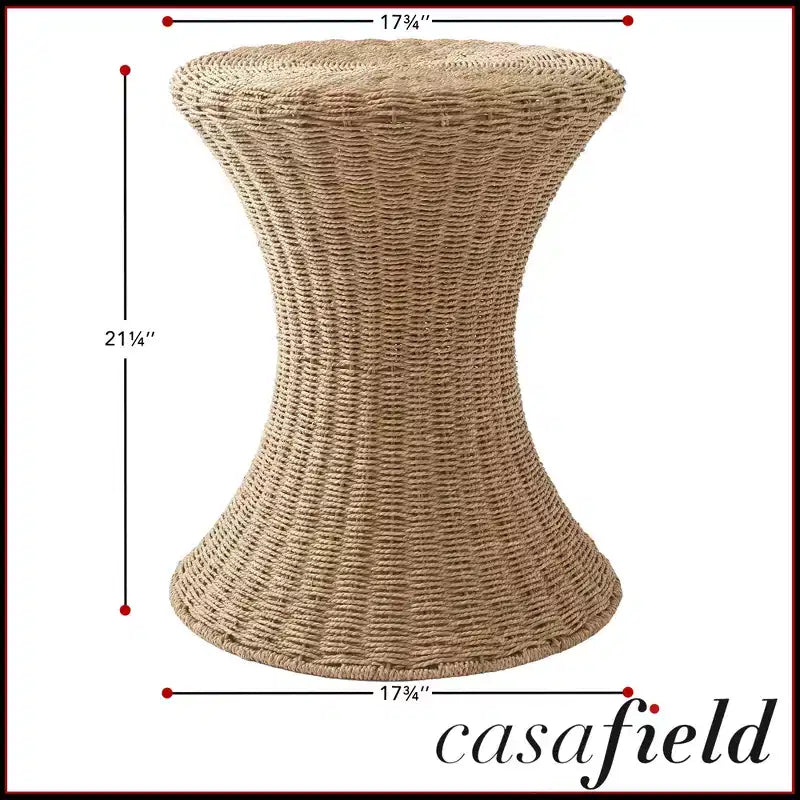 Table d'appoint Casafield Hourglass - Naturelle, table d'appoint en jacinthe de mer, table d'appoint en osier tressé de style bohème pour salon, chambre à coucher, entrée