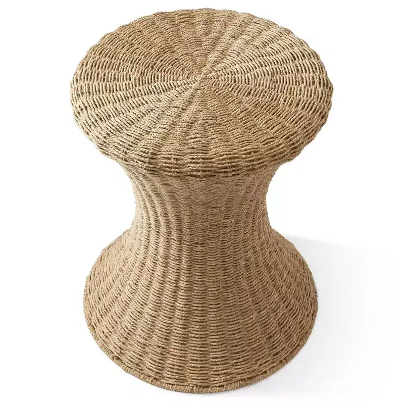 Table d'appoint Casafield Hourglass - Naturelle, table d'appoint en jacinthe de mer, table d'appoint en osier tressé de style bohème pour salon, chambre à coucher, entrée