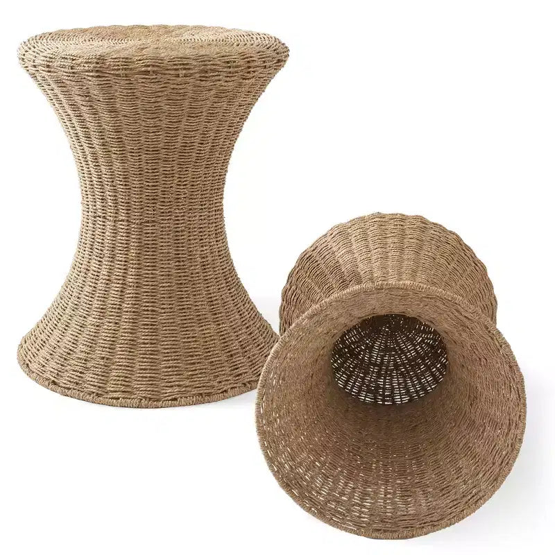 Table d'appoint Casafield Hourglass - Naturelle, table d'appoint en jacinthe de mer, table d'appoint en osier tressé de style bohème pour salon, chambre à coucher, entrée