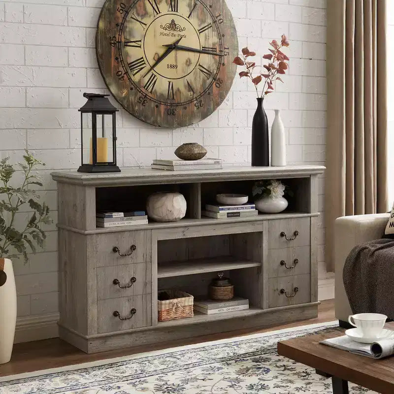 Farmhouse Rustic TV Stand for TV Up to 65, Entertainment Storage Cabinet with Adjustable Shelves, Media Console with Open c