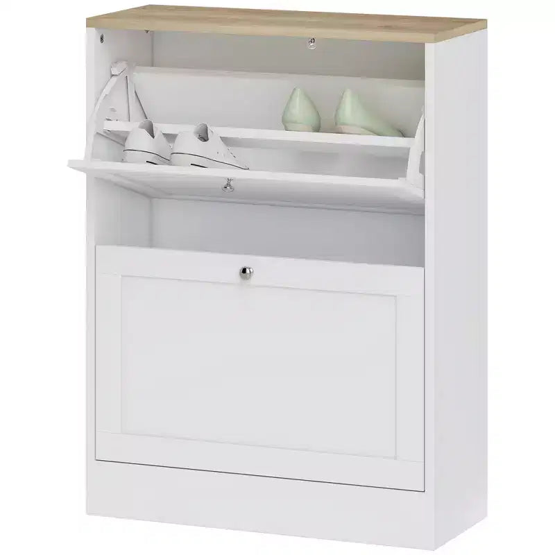 Meuble à chaussures étroit HOMCOM pour entrée, meuble de rangement de chaussures moderne avec 2 tiroirs basculants et étagères réglables pour 8-12 paires de chaussures