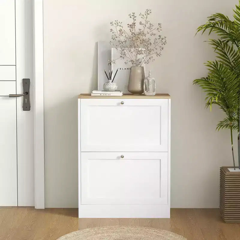 Meuble à chaussures étroit HOMCOM pour entrée, meuble de rangement de chaussures moderne avec 2 tiroirs basculants et étagères réglables pour 8-12 paires de chaussures