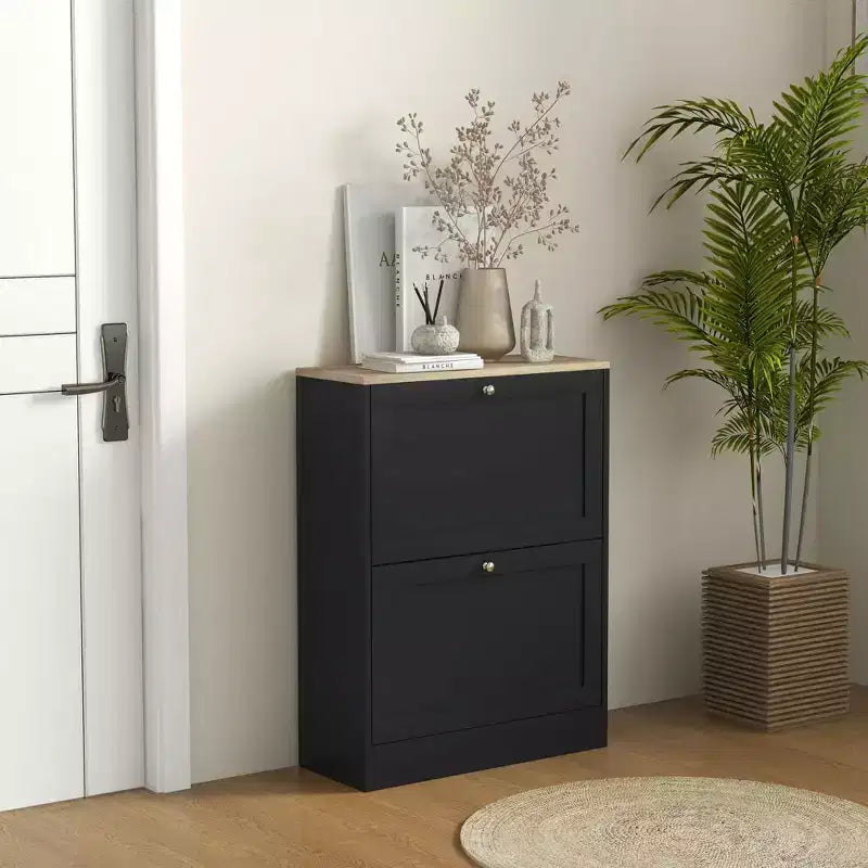 Meuble à chaussures étroit HOMCOM pour entrée, meuble de rangement de chaussures moderne avec 2 tiroirs basculants et étagères réglables pour 8-12 paires de chaussures