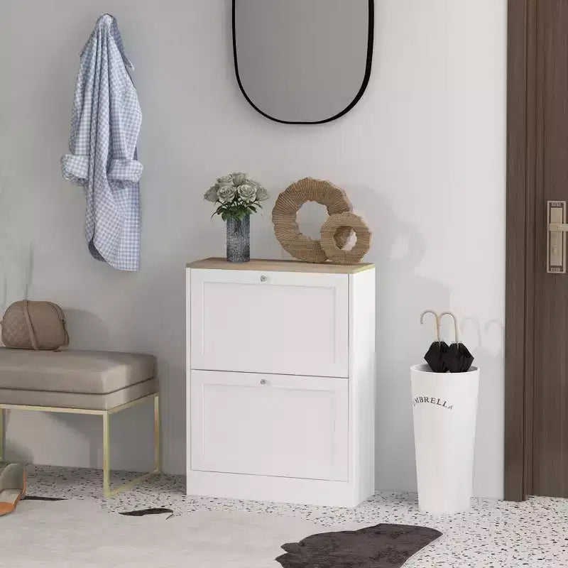 Meuble à chaussures étroit HOMCOM pour entrée, meuble de rangement de chaussures moderne avec 2 tiroirs basculants et étagères réglables pour 8-12 paires de chaussures